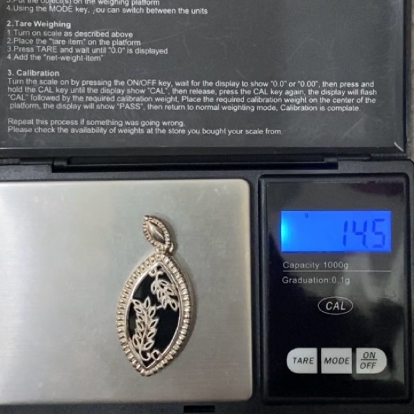 Vintage 925 Signed Sterling Silver  Teardrop Oval Black Onyx Leaf Pendant 14.5g - Picture 13 of 15